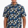 Men’s Hawaiian Print Short-Sleeve Button-Down Shirt – Black