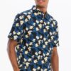 Men’s Hawaiian Print Short-Sleeve Button-Down Shirt – Black
