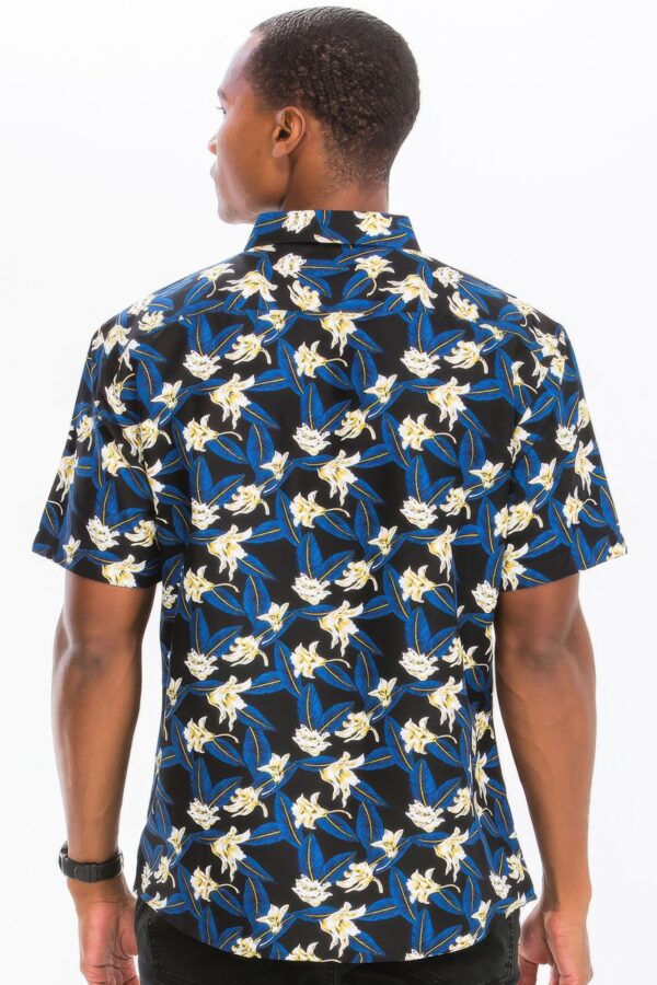Men’s Hawaiian Print Short-Sleeve Button-Down Shirt – Black