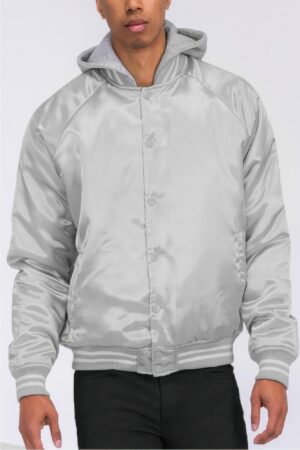 Satin Varsity Bomber Jacket – Striped Trim