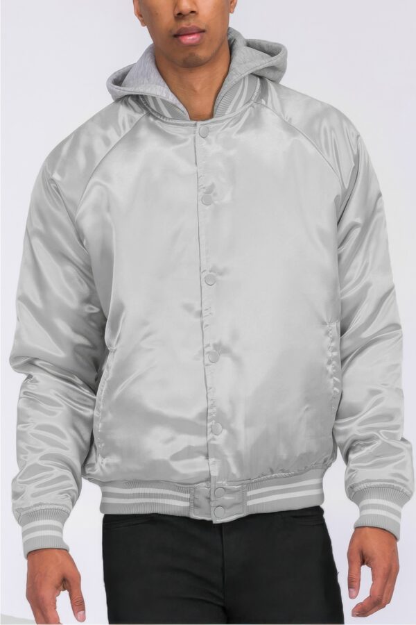 Satin Varsity Bomber Jacket – Striped Trim