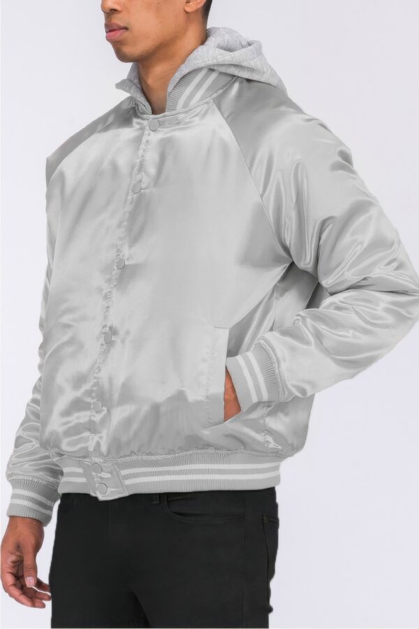 Satin Varsity Bomber Jacket – Striped Trim