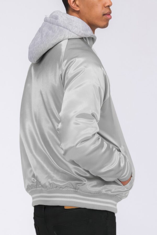 Satin Varsity Bomber Jacket – Striped Trim
