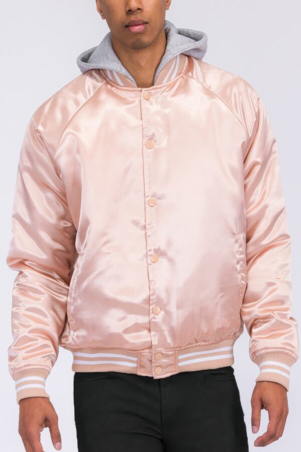 Satin Varsity Bomber Jacket – Striped Trim