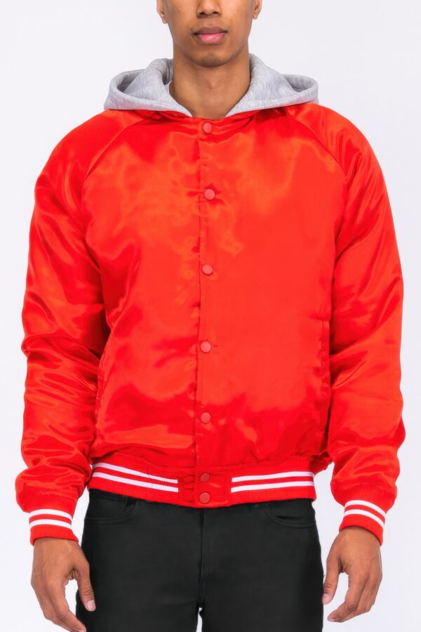 Satin Varsity Bomber Jacket – Striped Trim