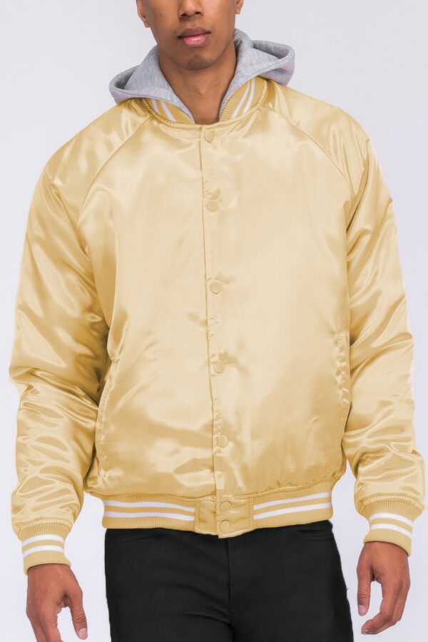 Satin Varsity Bomber Jacket – Striped Trim