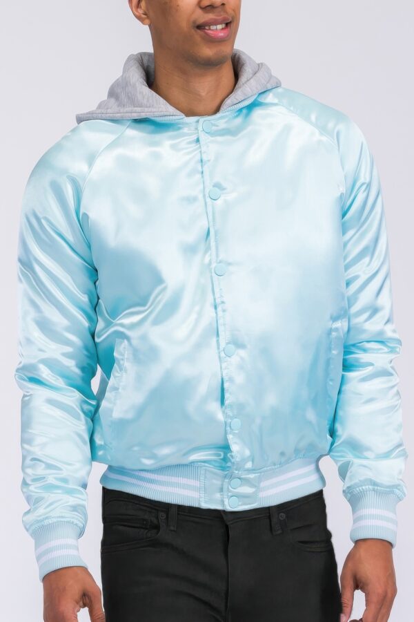 Satin Varsity Bomber Jacket – Striped Trim