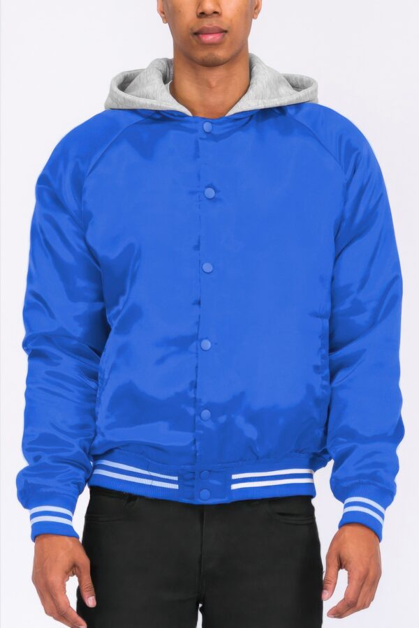 Satin Varsity Bomber Jacket – Striped Trim