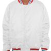 Satin Varsity Bomber Jacket – Striped Trim
