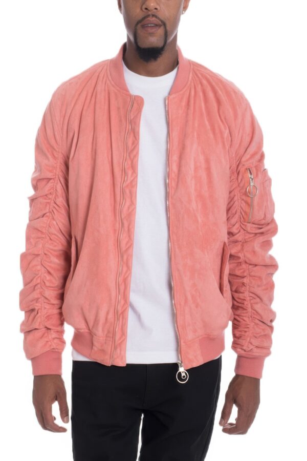 Mirosuede Scrunched Bomber Jacket – Suede Velvet Finish