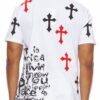 Cotton Chrome Cross T-Shirt with Bejeweled Print