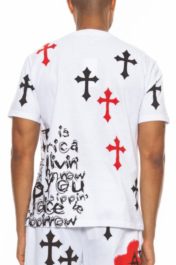 Cotton Chrome Cross T-Shirt with Bejeweled Print