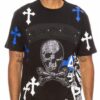 Cotton Chrome Cross T-Shirt with Bejeweled Print