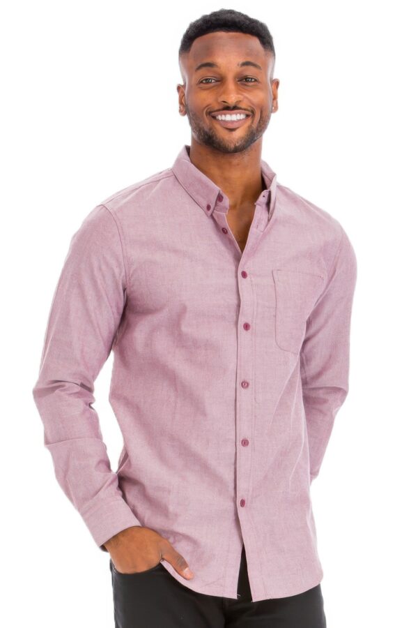 Men’s Casual Long-Sleeve Button-Down with Faux Pocket