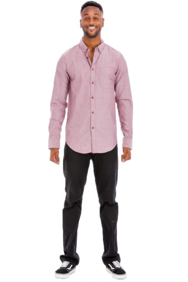 Men’s Casual Long-Sleeve Button-Down with Faux Pocket