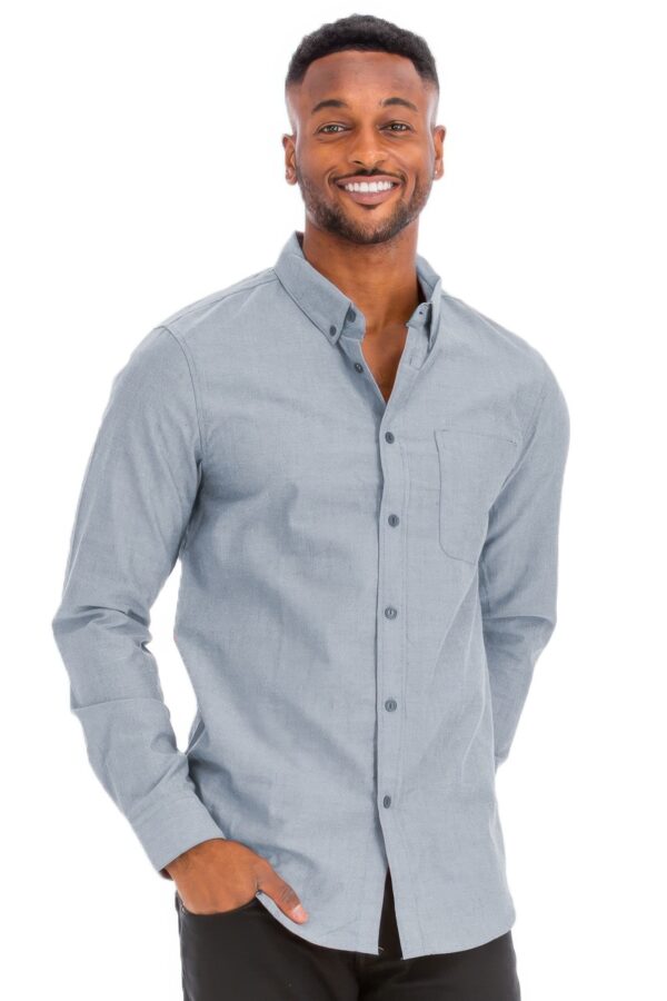 Men’s Casual Long-Sleeve Button-Down with Faux Pocket
