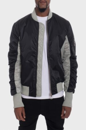 Two-Tone Color Block Bomber Jacket with Back Pouch