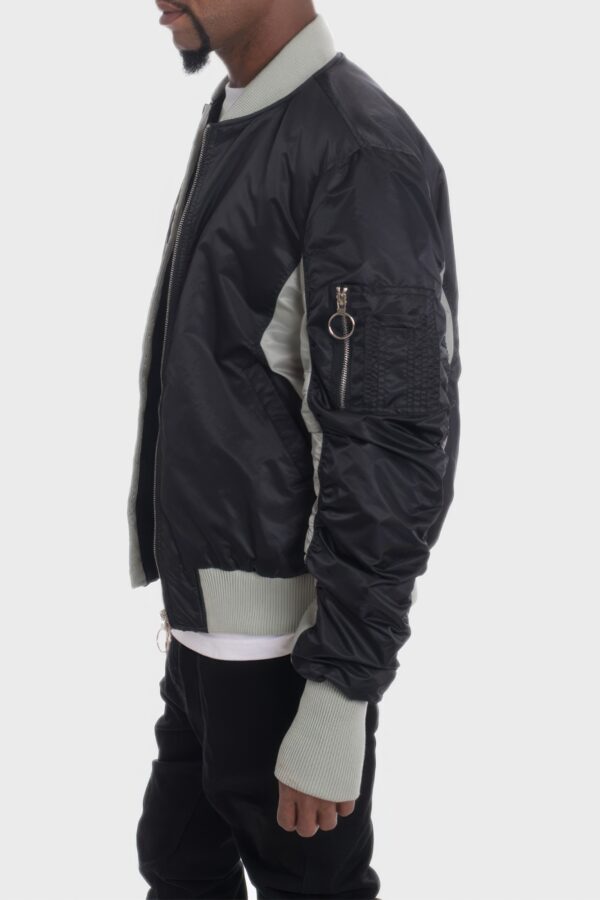 Two-Tone Color Block Bomber Jacket with Back Pouch