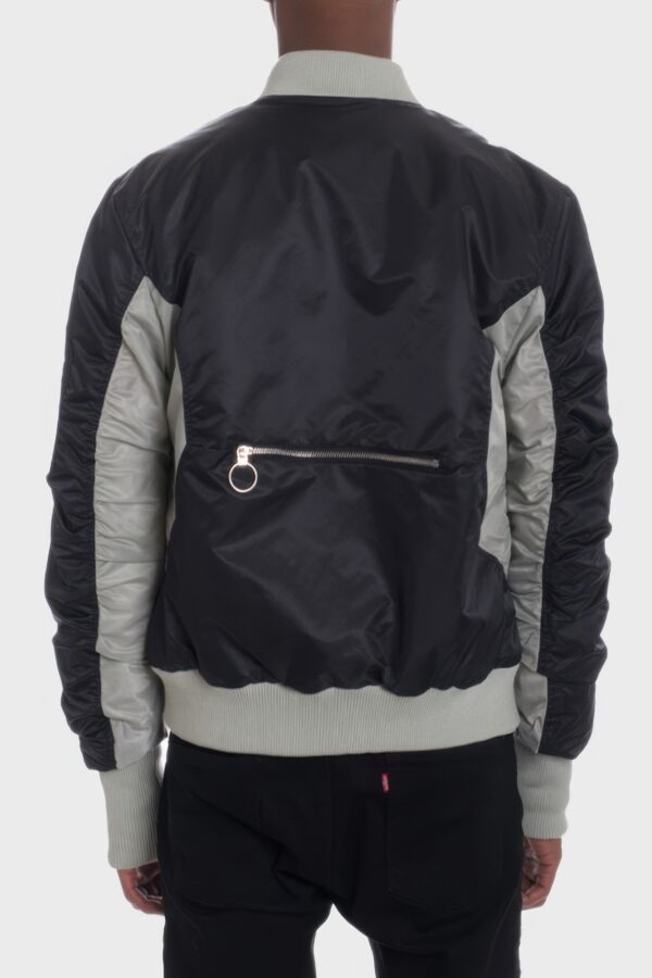 Two-Tone Color Block Bomber Jacket with Back Pouch