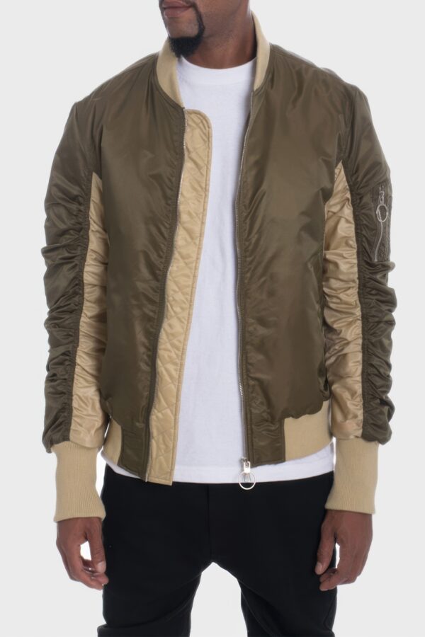 Two-Tone Color Block Bomber Jacket with Back Pouch