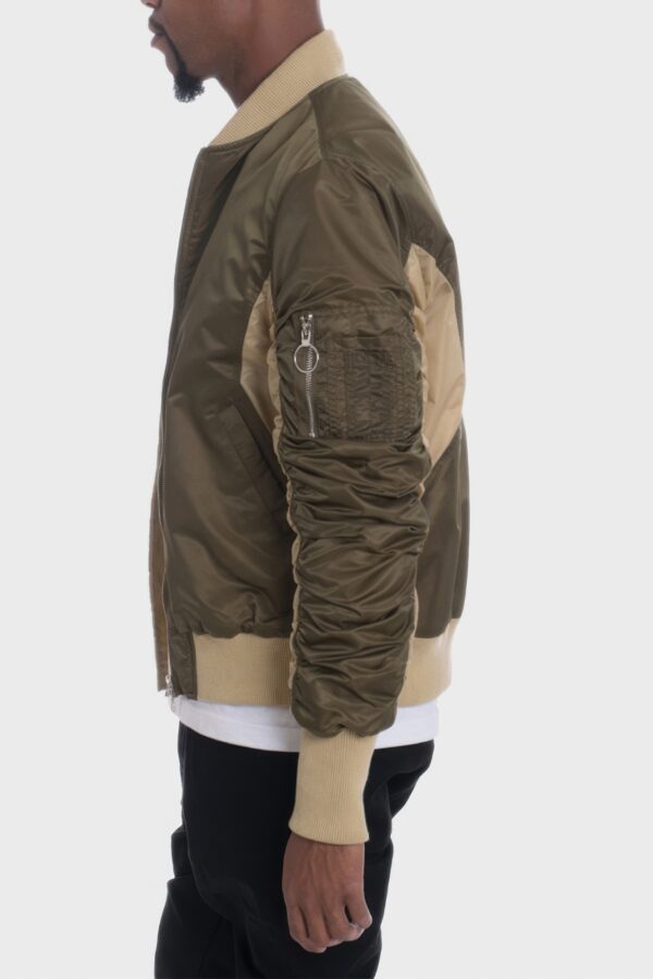 Two-Tone Color Block Bomber Jacket with Back Pouch