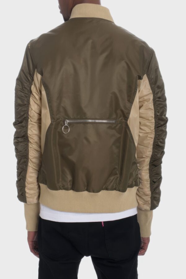 Two-Tone Color Block Bomber Jacket with Back Pouch