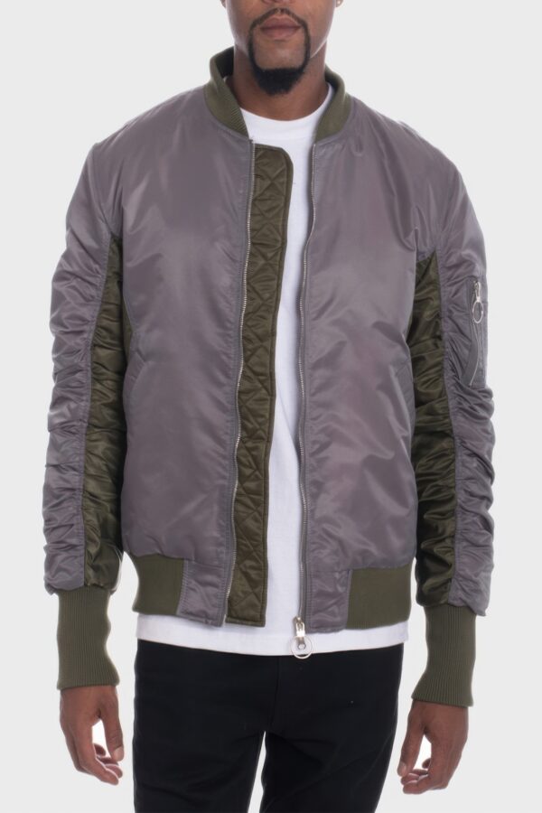 Two-Tone Color Block Bomber Jacket with Back Pouch