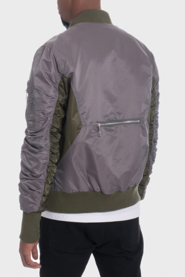 Two-Tone Color Block Bomber Jacket with Back Pouch