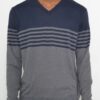 Men’s V-Neck Knit Pullover – Two-Tone Stripes