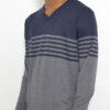Men’s V-Neck Knit Pullover – Two-Tone Stripes