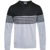 Men’s V-Neck Knit Pullover – Two-Tone Stripes