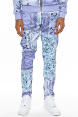 Paisley Bandana Track Pants – Striped Tape & Ankle Zippers