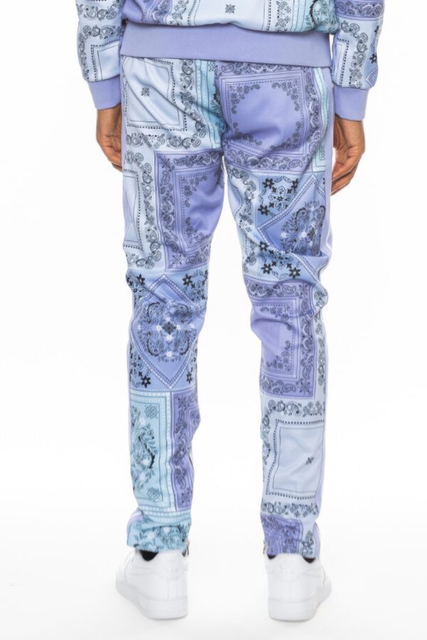 Paisley Bandana Track Pants – Striped Tape & Ankle Zippers