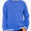 Men’s Fleece Varsity Jacket – Snap Button, Striped Trim