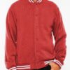 Men’s Fleece Varsity Jacket – Snap Button, Striped Trim