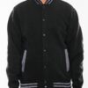 Men’s Fleece Varsity Jacket – Snap Button, Striped Trim