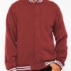 Men’s Fleece Varsity Jacket – Snap Button, Striped Trim