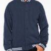 Men’s Fleece Varsity Jacket – Snap Button, Striped Trim