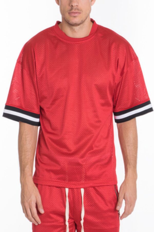 Men’s Mesh-Sleeve Athletic T-Shirt with Tape Detail