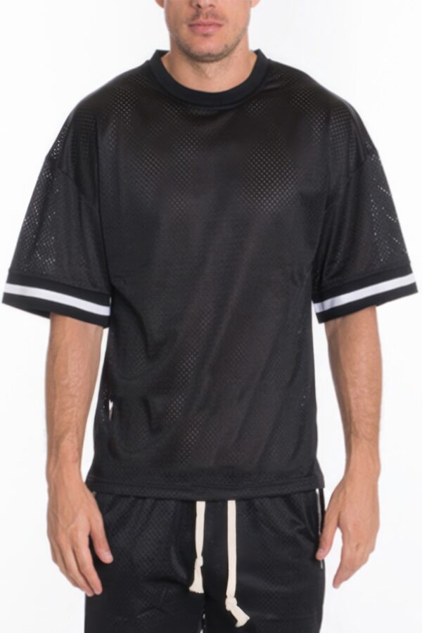 Men’s Mesh-Sleeve Athletic T-Shirt with Tape Detail