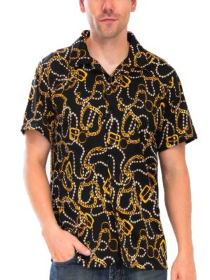 Men’s Beaded-String Button-Down Shirt – Multi Print