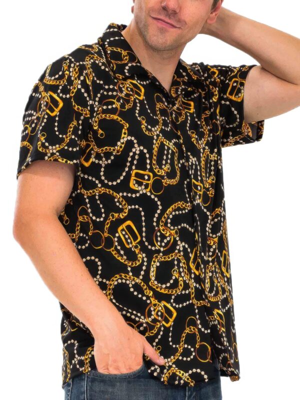 Men’s Beaded-String Button-Down Shirt – Multi Print