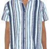 Men’s Short Sleeve Button-Down Shirt – Lightweight, Blue Pink