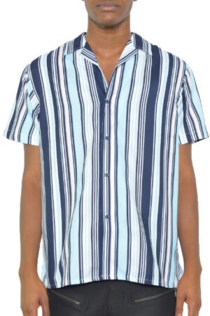 Men’s Short Sleeve Button-Down Shirt – Lightweight, Blue Pink