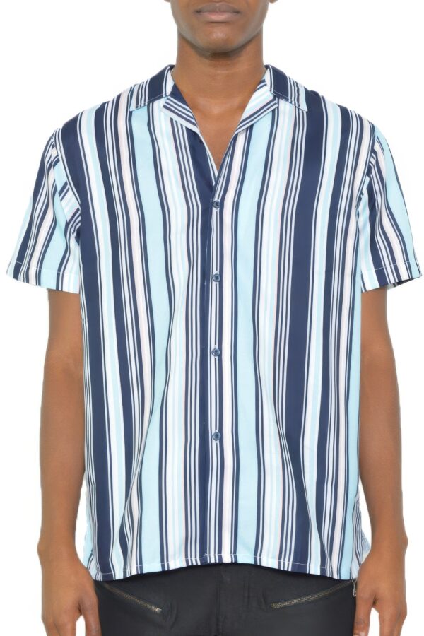 Men’s Short Sleeve Button-Down Shirt – Lightweight, Blue Pink