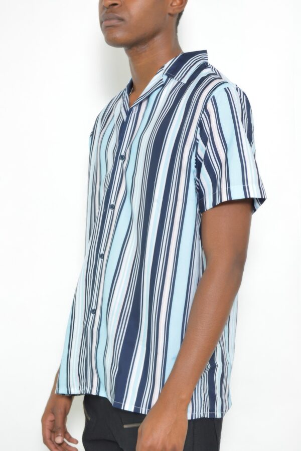 Men’s Short Sleeve Button-Down Shirt – Lightweight, Blue Pink