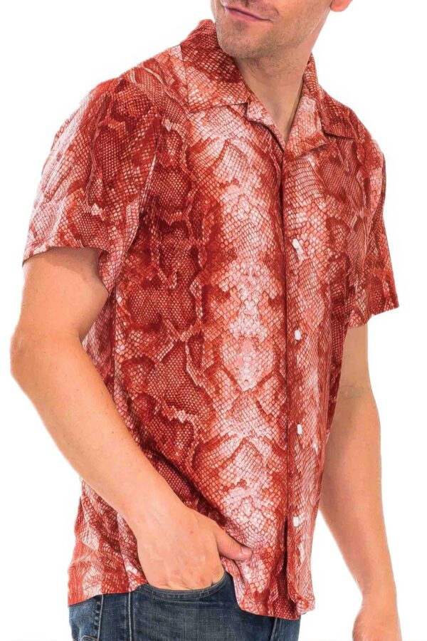 Short-Sleeve Snake-Print Button-Down Shirt – Red