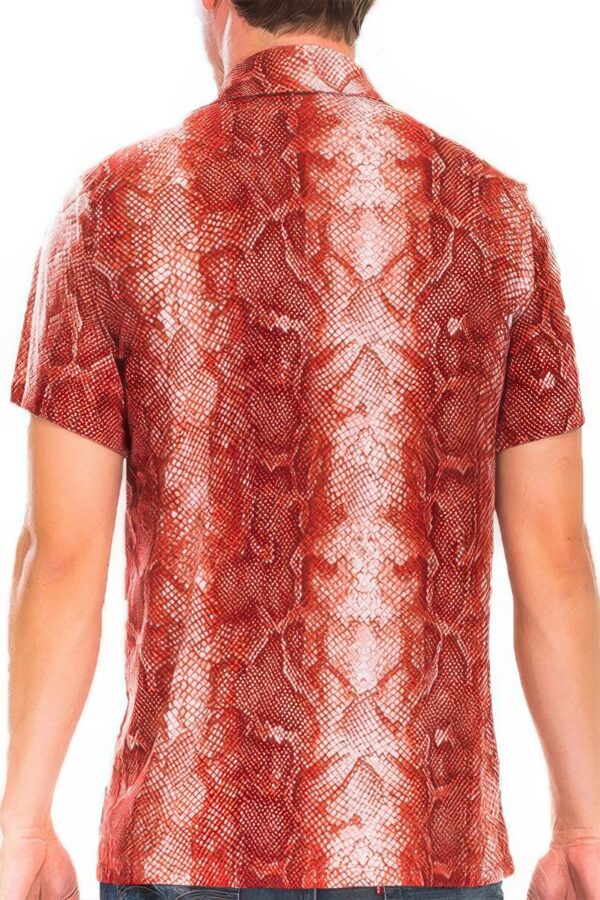 Short-Sleeve Snake-Print Button-Down Shirt – Red