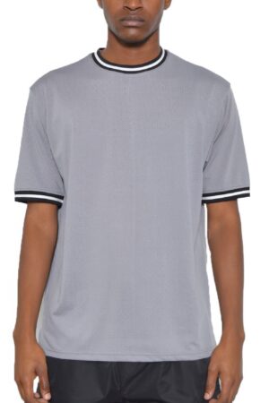 Micromesh Round-Neck T-Shirt with Striped Tape