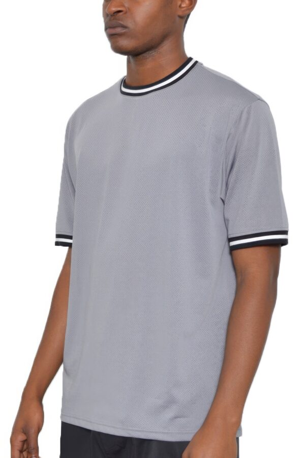 Micromesh Round-Neck T-Shirt with Striped Tape